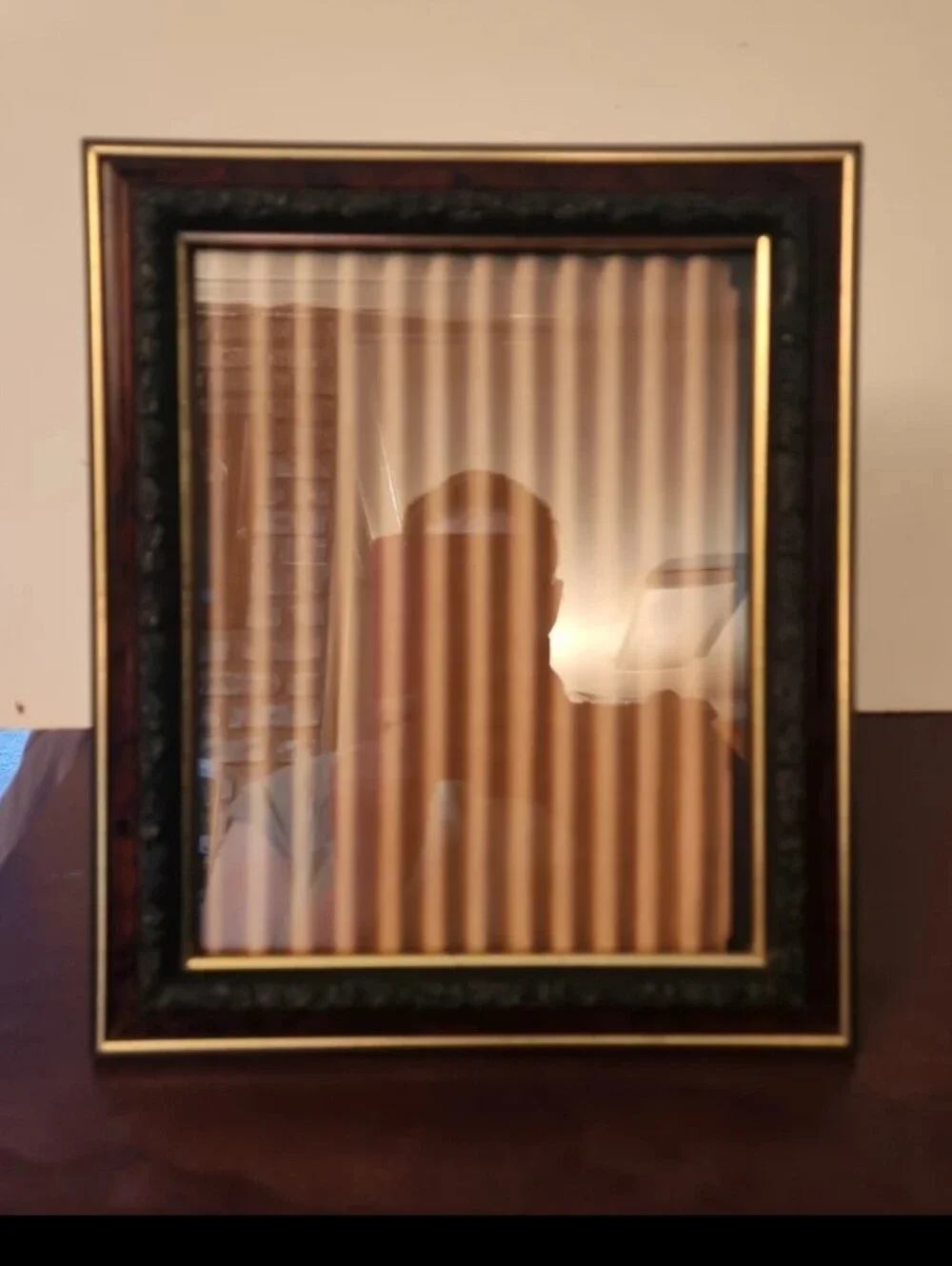 Faux Dark Wood With Black Plastic Floral Design with Gold Trim Picture Frame